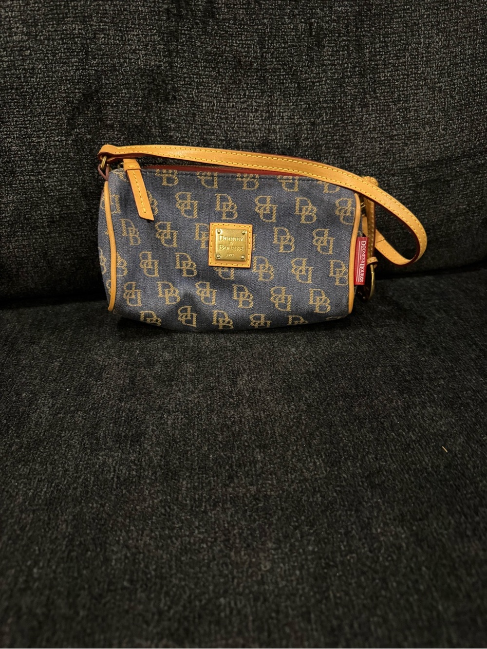 Dooney & Bourke Blue Logo Canvas Wristlet with Tan Trim